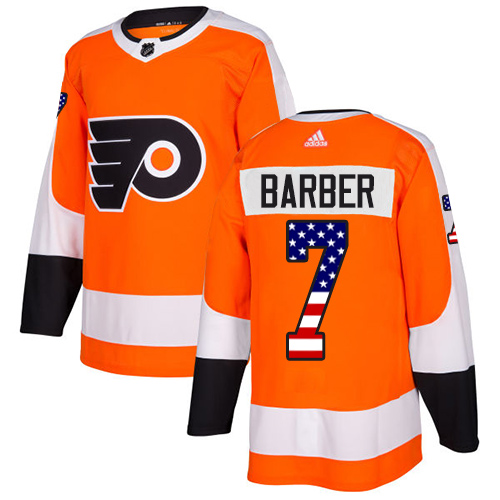 Adidas Flyers #7 Bill Barber Orange Home Authentic USA Flag Stitched NHL Jersey